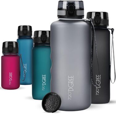 Пляшка для води 720DGREE 1л Sport 'uberBottle softTouch Sieb - Без BPA - Пляшка для води для універі, роботи, фітнесу, велосипеда, активного відпочинку, роботи - спортивна пляшка з тритану - легка, ударостійка, багаторазова (2000 мл, 01 Кам'яний сірий - С