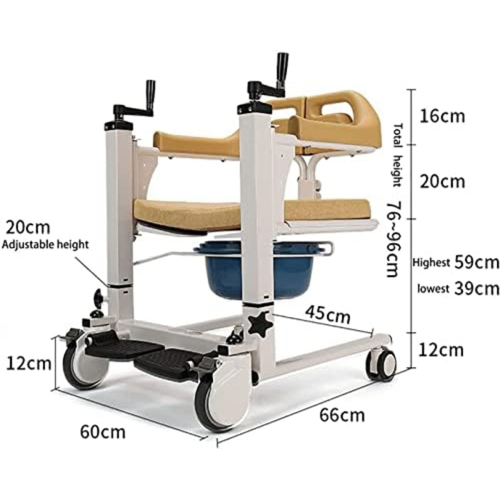 Ліфт для пацієнтів, Крісло для перенесення інвалідного візка для людей похилого віку для дому, Портативна сталева транспортна інвалідна крісло, Допомога при підйомі пацієнта з розділеним сидінням на 180, Горщик Приліжкове крісло для людей похилого віку