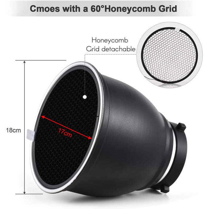 Абажур KOCAN з кріпленням, 7-дюймовий абажур-розсіювач зі стандартним рефлектором Beauty Dish з решіткою 60 і основою розсіювача для кріплення Studio Flash Light Speedlite
