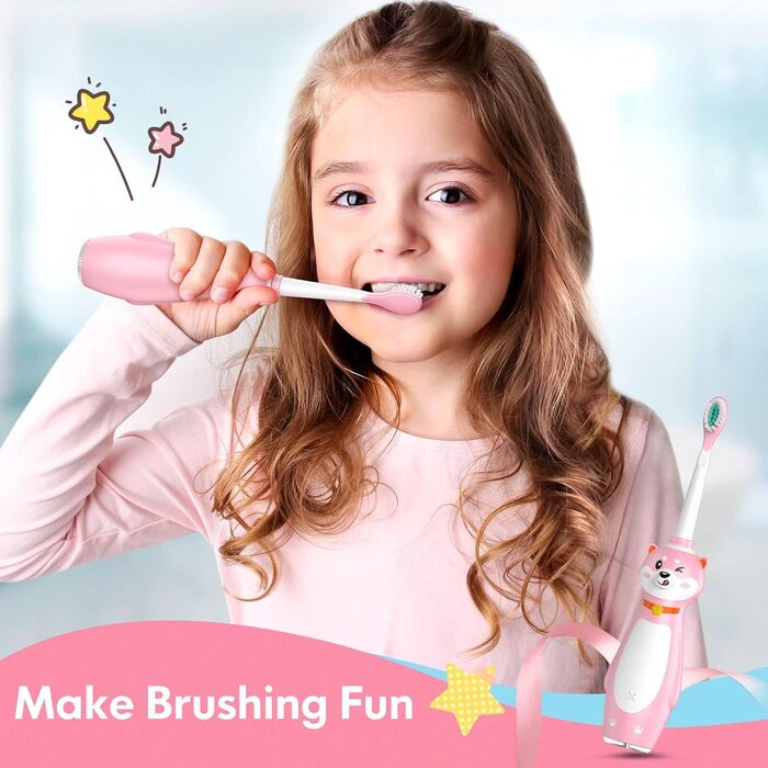 3 Years Silicone Handle Sonic Toothbrush with Integrated Timer for Boys Girls, 3 Cleaning Modes and 4 Toothbrush Heads (Pink Shiba Inu), 3 Years Silicone Handle Sonic Toothbrush with Integrated Timer for Boys Girls, 3 Cleaning Modes and 4 Toothbrush Heads