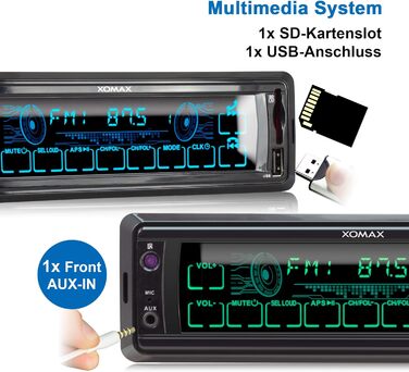 Автомобільна стереосистема XOMAX XM-RT284 із сенсорним екраном I Bluetooth Handsfree I USB, SD, AUX-IN, FM I MP3 I 1 DIN