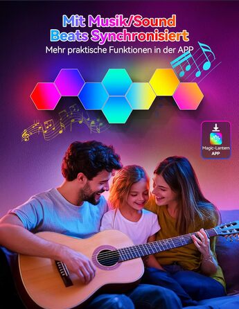 Настінний світильник з дистанційним керуванням, Music Sync, APP Control, Smart Hexagon Lamp for Room Decoration, Gaming, 8 шт., LED Hexagon Gaming Wall Light, RGB Hexagon Honeycomb