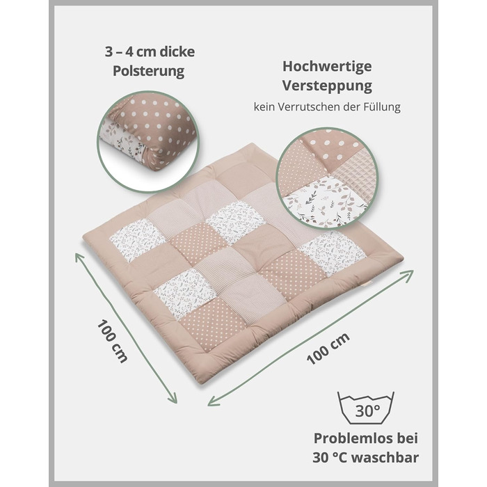 Ігровий килимок для дитини 120x120 см, 100 матеріали Oeko-TEX, виготовлений в ЄС, товстий і м'який, - ідеально підходить як дитяча ковдра та ігрова ковдра для дитини (Піщана квітка, 100 x 100 см)