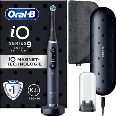 Електрична зубна щітка/електрична зубна щітка Oral-B iO Series 9 Luxe Edition, 7 режимів чищення, догляд за зубами, кольоровий дисплей, зарядний дорожній чохол і косметична сумка, чорний онікс