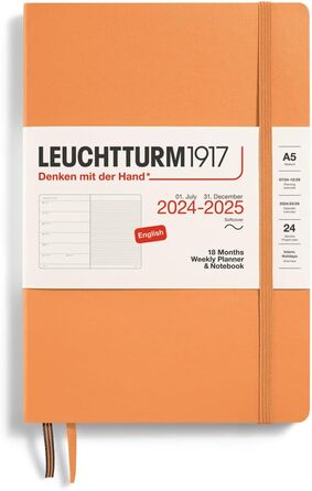 Тижневий календар і блокнот Medium (A5) 2025, 18 місяців (07.2024-12.2025), М'яка обкладинка, Абрикос, Англійська, 1917 370811