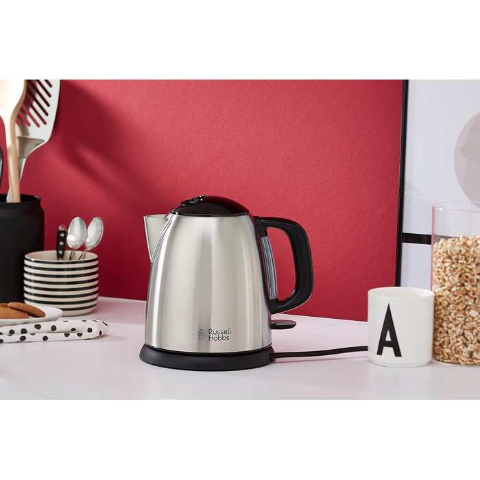 Чайник Russell Hobbs 1,0 л Adventure з нержавіючої сталі (2400 Вт, функція приготування під тиском, знімний фільтр з лаймом, зовнішній індикатор рівня води, маленький туристичний чайник) Чайник для чаю 24991-70 маленький, 1,0 л Нержавіюча сталь полірована