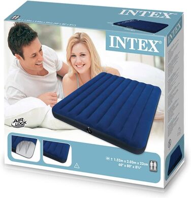 Ліжко Intex Classic Downy Надувне ліжко - Queen - 152 x 203 x 22 см - Синє односпальне