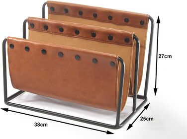 Підставка для журналів Kobolo з металу та штучної шкіри коричневого кольору з двома відділеннями 38x25x27см