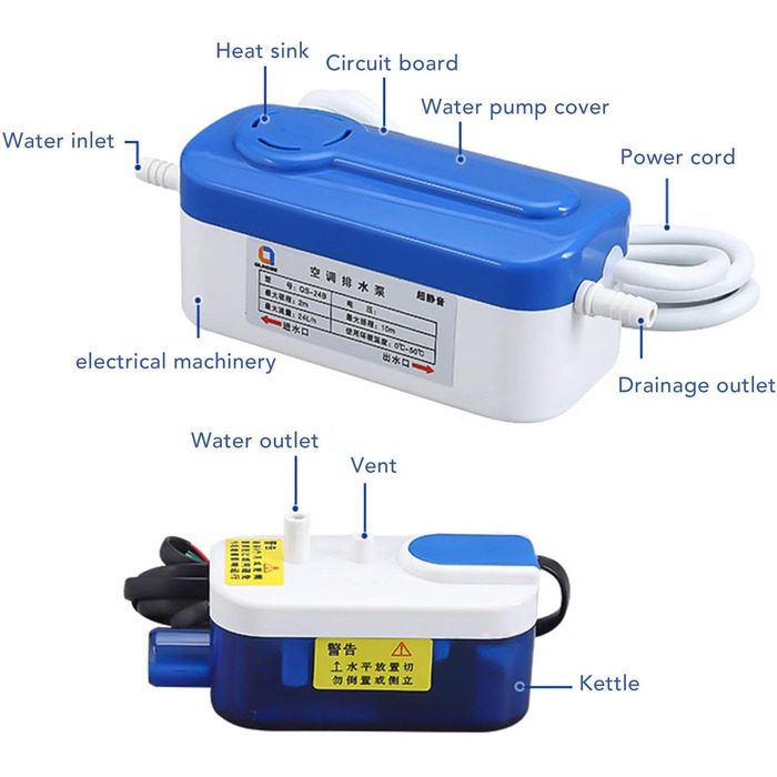 Кондиціонер для конденсатного насоса, автоматичний насос для зливу конденсату Машина для підйому конденсату Міні-спліт-насос для конденсату з резервуаром для зберігання води 60 мл, для охолодження Осушувач повітря духовки 24 л/год