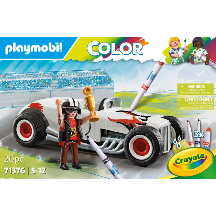 Гоночний автомобіль PLAYMOBIL Color 71376, творча розмальовка для любителів автомобілів, з водорозчинними ручками, губкою та численними аксесуарами, художня іграшка для дітей від 5 років і старше