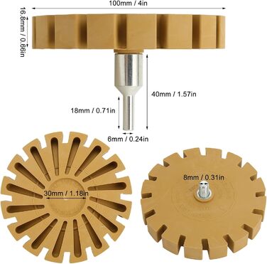 Дюймове гумове гумове колесо Qyebavge, кругле лезо вентилятора для електричного ручного дриля, ефективне видалення наклейок, 100 мм, для автомобілів і автофургонів, 4-