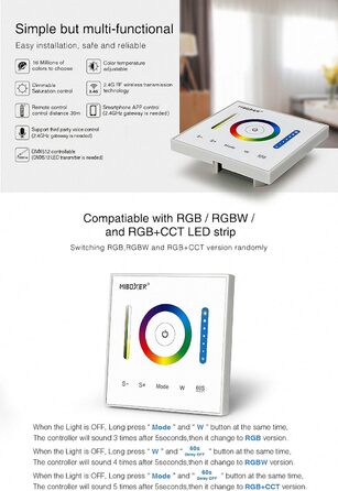 Контролер Miboxer Milight Настінний контролер MiLight TOUCH P3 для RGB CCT від 12-24 В до 5 А для світлодіодної продукції