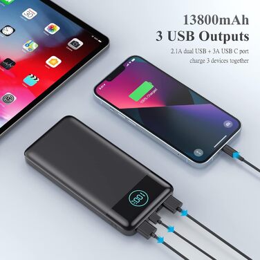 Ультратонкий Powerbank PD USB C 3.0A з ліхтариком, 13800 мАг