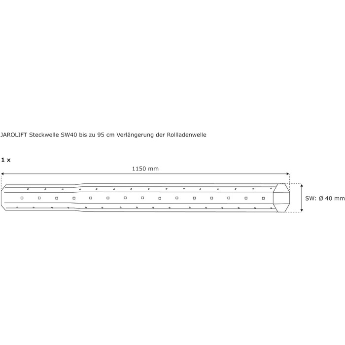 Вставний вал SW40, 1 x 115 см, до 95 см Подовжувач валу ролет 1 x 115 см до 95 см подовження валу Sw40