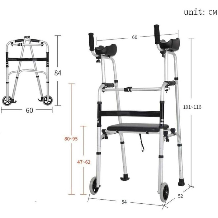 Реабілітація стоячи Літній вік Roll Up Right Walker Рама з алюмінієвого сплаву Портативні медичні ходунки з регульованою висотою милиці Туга за