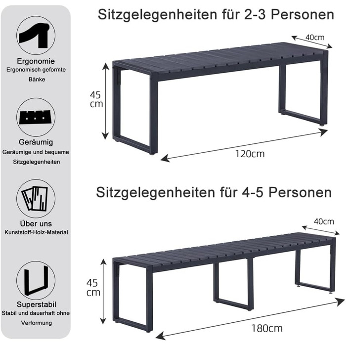 Садова лавка Mingone Атмосферостійка чорна лавка Відкрита металева паркова лавка Смоляне сидіння, лавки для відкритих садів на балконах Тераси, 2-місні 3-місні 2-місні та 3-місні
