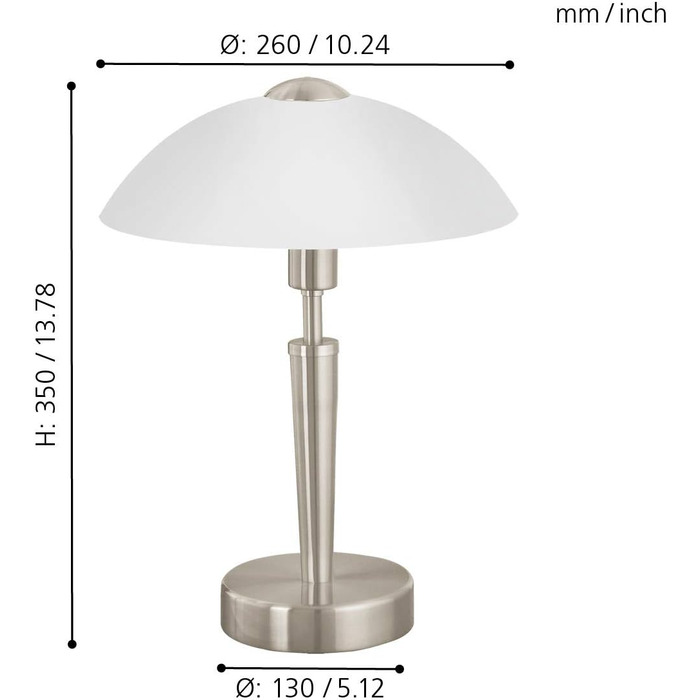 Настільна лампа EGLO Solo 1, 1 настільна лампа з полум'ям, Матеріал сталь, Колір матова латунь, Скло Сатиновий білий, Цоколь E14, в т.ч. Сенсорний диммер (нікель-матовий)