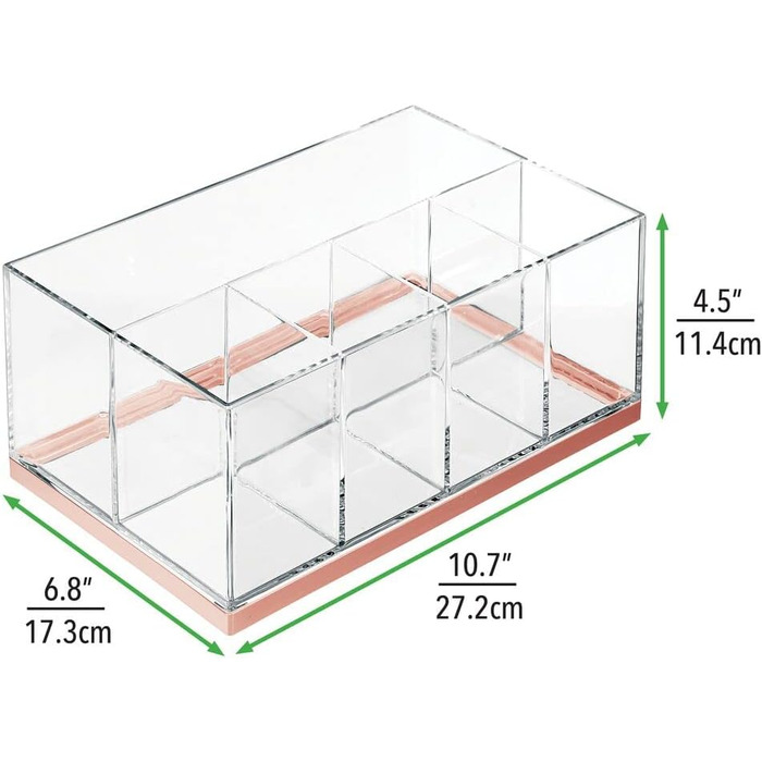 Органайзер для макіяжу mDesign Місце для зберігання косметики з 5 пластиковими відділеннями Місце для зберігання тіней для повік, пудри, блиску для губ тощо Прозоре та рожеве золото, рожеве золото/прозорий