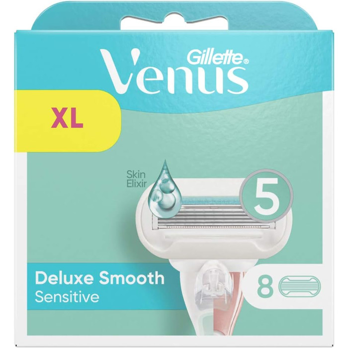 Леза для бритви Gillette Venus Deluxe Smooth Sensitive Women, 8 змінних лез для жіночих бритв з 5-кратним лезом 8 шт. (1 упаковка) Старі