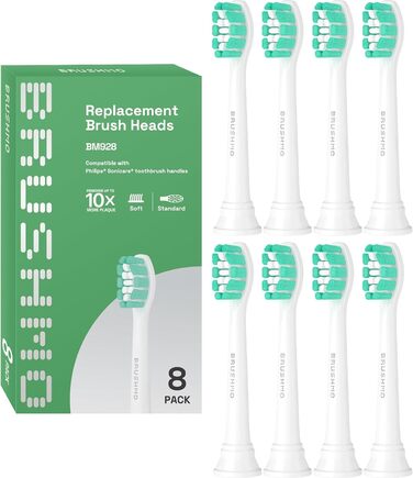 Змінні щітки Brushmo, сумісні з електричною зубною щіткою Philips Sonicare, білі, 8 упаковок (модель BM928)