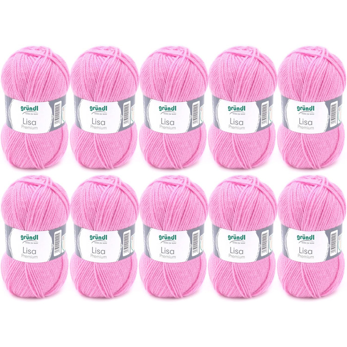 Пряжа Grndl Lisa Premium Uni Knitting & Crochet Yarn (м'яка і вовняний характер, проста в догляді миється трикотажна пряжа з 100 поліакрилу, 50 г/ 133 м, розмір голки 3,5 - 4,5, 10 клубків по 50 г кожен), (рожевий 31)