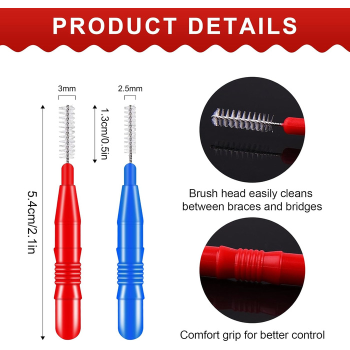 Упаковок Міжзубна щітка Зубочистки, Зубна нитка Головка Зубна щітка Оральна зубна нитка Паличка Зубочистка Очищувач зубів з коробкою для зберігання (червоний і синій), 100