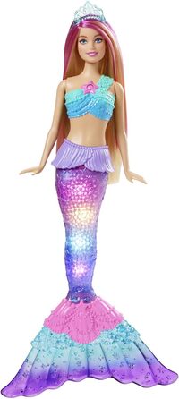 Лялька Barbie Dreamtopia Magic Light Mermaid зі світлим волоссям, лялька Барбі з хвостом русалки, підходить як подарунок для дітей віком від 3 років, рожеве волосся HDJ36 одинарне