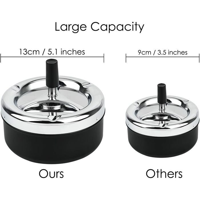 Велика кругла металева попільничка, що обертається, з попільничкою для куріння сигарет - чорна, 13