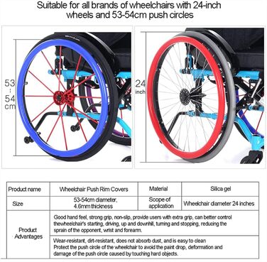 Пара силіконових чохлів для штовхачів для інвалідних візків, нековзний чохол для заднього колеса для інвалідного візка для подальшого покращення зчеплення та зчеплення, A, 24 дюйми 24 дюйми A, 1