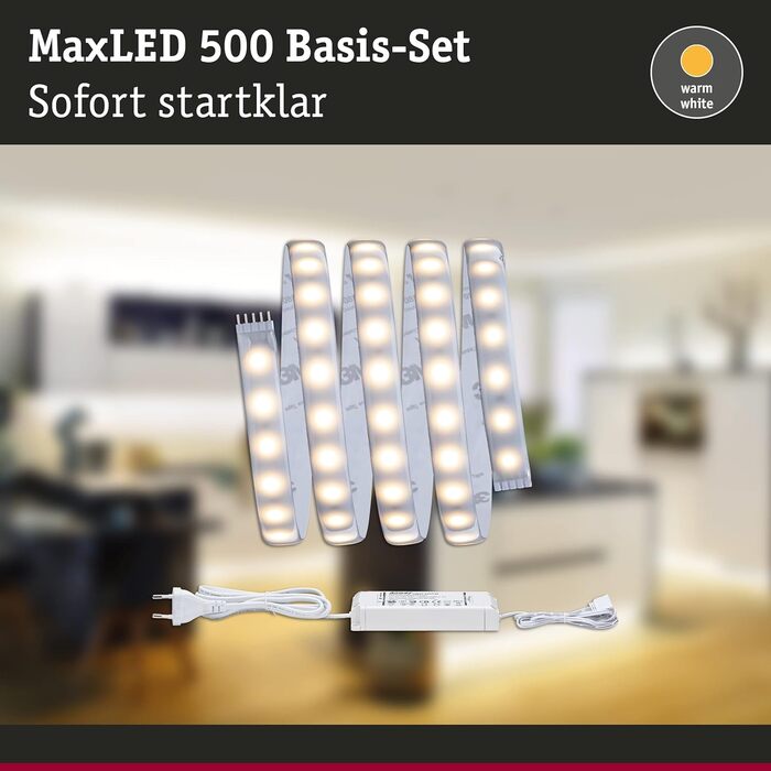 Світлодіодна стрічка MaxLED 500 Розумний дім Bluetooth Tunable White в т.ч. 47 Вт із затемненням сріблястого пластикового світлодіодного ремінця 3000 K (базовий набір, 1,5 м, 2700 К), 70565