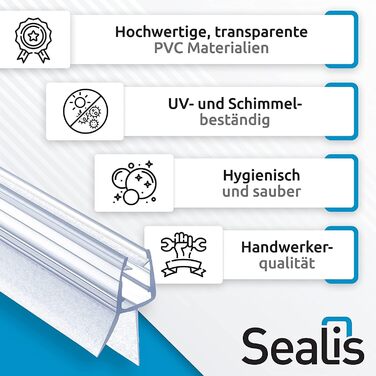 Змінний ущільнювач душу Sealis - Ущільнювач для 5 мм / 6 мм / 7 мм / 8 мм Скляні двері Душова кабіна Душова кабіна Дефлектор води Захист від бризок Ущільнювальна стрічка (комплект) (80 см, прозора)