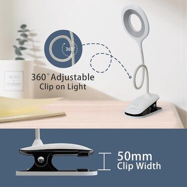 Ліжко, Світлодіодна лампа для читання Ліжко Touch Dimmable 3 кольори Ліжко Lamp Clamp Lamp Lamp Захист очей Gooseneck Лампа для читання Kids USB акумуляторна для навчання, роботи, (білий)