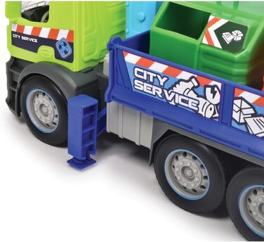 Вантажівка для переробки сміття Dickie Toys Action Truck з контейнером для сміття, з краном, звуковою та світловою сигналізацією, функцією завантаження та розвантаження, для збору сміття для дітей віком від 3 років 203745015 Зелений/синій