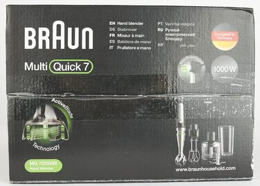 Побутовий блендер Braun Hogar MultiQuick 7, захист від бризок, можна мити в посудомийній машині, без бісфенолу А, 600 мл, подрібнювач 500 мл, лезо для льоду, MQ 7035XBI, 1000 Вт, чорний, MQ7035XBI 4 аксесуари 7035 шт. 3 Аксесуари