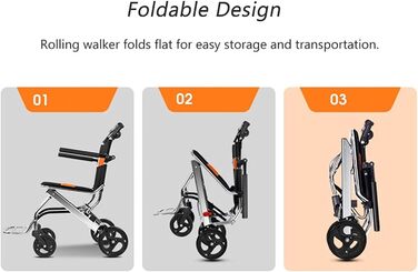 Інвалідне крісло Rollator 2 в 1, Rollator складний і легкий, Rollator вузький для квартири, Rollators, Колісний візок Комбіноване сидіння Rollator зі спинкою 4 колеса зі складною ножною педаллю Допоміжний засіб для ходьби