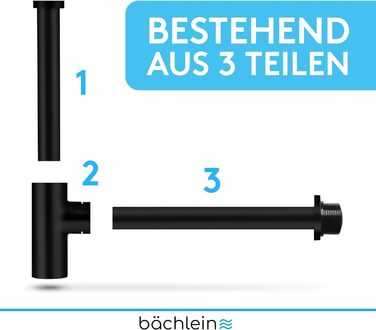 Сифон Bchlein Design універсальний для умивальника та умивальника - Зливний набір ідеально підходить - Гідрозатвор з отвором для чищення Інструкція з монтажу - Дизайн сифонного зливного набору Трубчастий сифон (чорний матовий)