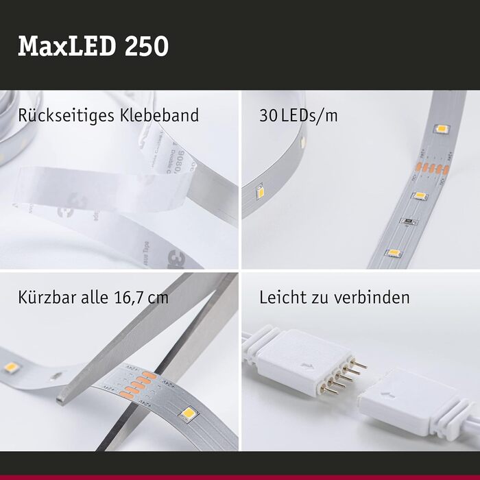 Світлодіодна стрічка MaxLED 250 Базовий набір Теплий білий 2700K 3м IP20 в т.ч. 12 Вт Смуга Срібляста стрічка Базовий набір 3м 2700K, 79852