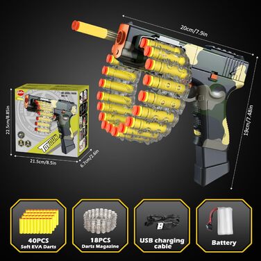 Електричний іграшковий пістолет VATOS для дітей, з ланцюговим магазином (затискач на 18 дротиків), автоматичний та ручний пінопластовий бластер з 40 дротиками, подарунок для іграшок для хлопчиків 6-12 років, дівчаток