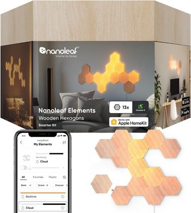 Світлодіодних панелей Smart Wood Look - Модульний настінний світильник Wi-Fi із можливістю затемнення в приміщенні, Синхронізація музики, Працює з Alexa Google Apple, Прикраса Вітальня Спальня Офіс, 13