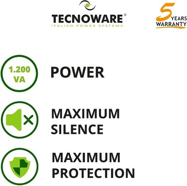 Джерело безперебійного живлення Tecnoware UPS EVO DSP PLUS 3600 - Онлайн-технологія, монтажна вежа - 8 виходів IEC - Автономність до 40 хв - Потужність (1200 ВА, стійка/вежа)