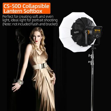 Складаний ліхтар Softbox 50 см/20 дюймів Всеспрямований світловий модифікатор Bowens Bracket для запису відео, прямої трансляції та виробництва фільмів, Godox SL150 II, UL150, VL150 Light, 50D