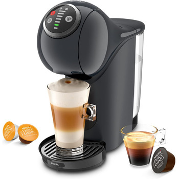 Капсульна машина Krups KP340B NESCAF Dolce Gusto Genio S Plus Підсилення еспресо Вибір температури Гарячі та холодні напої Тиск насоса 15 бар Резервуар для води 0,8 л 1500 Вт Кольорова капсульна машина космічного сірого кольору KP340B, космічний сірий