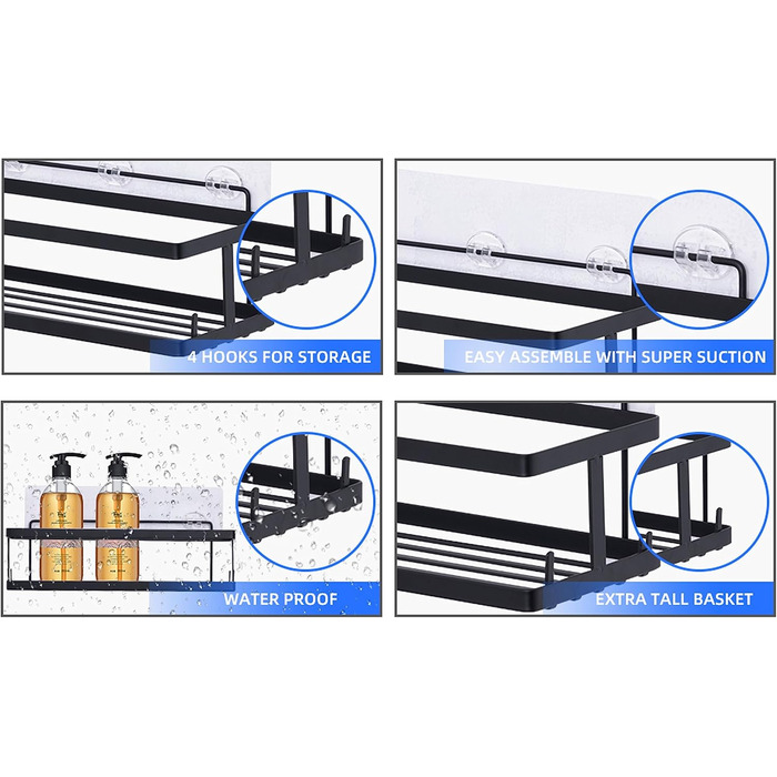 Набір з 6 самоклеючих душових стійок - органайзер для душу у ванній без свердління та настінний органайзер для душу великої місткості, самоклеюча душова корзина для внутрішнього душу