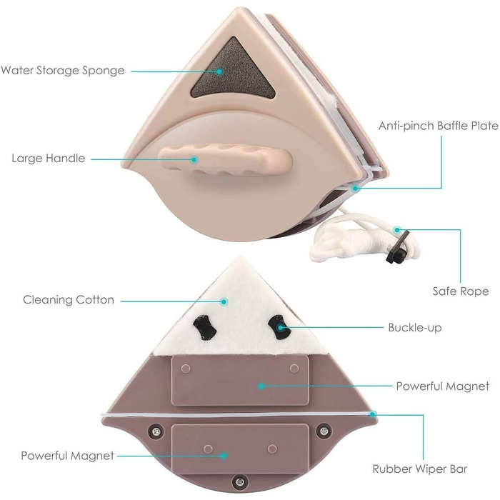 Магнітний двосторонній засіб для миття скла 15-24 мм, засіб для миття вікон, щітка для миття ковзання, інструмент для чищення склоочисників для подвійного скління 1,3-2,5 см (кавовий)