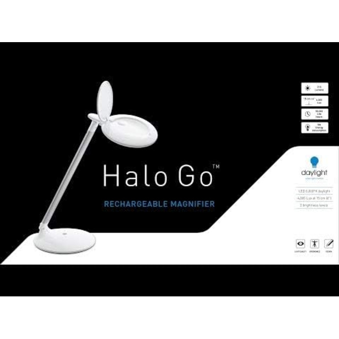 Денне світло The Company - Halo Go - 2 рівня яскравості, акумуляторна, портативна, збільшувальна лампа, 80 CRI, ідеально підходить для догляду за очима, колірна температура 6 000 K, білий