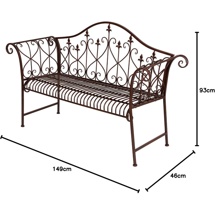 Металева садова лавка Spetebo Rust Brown з прикрасами - 2-місна вінтажна лавка - лавка Лавка Паркова лавка Металева лавка