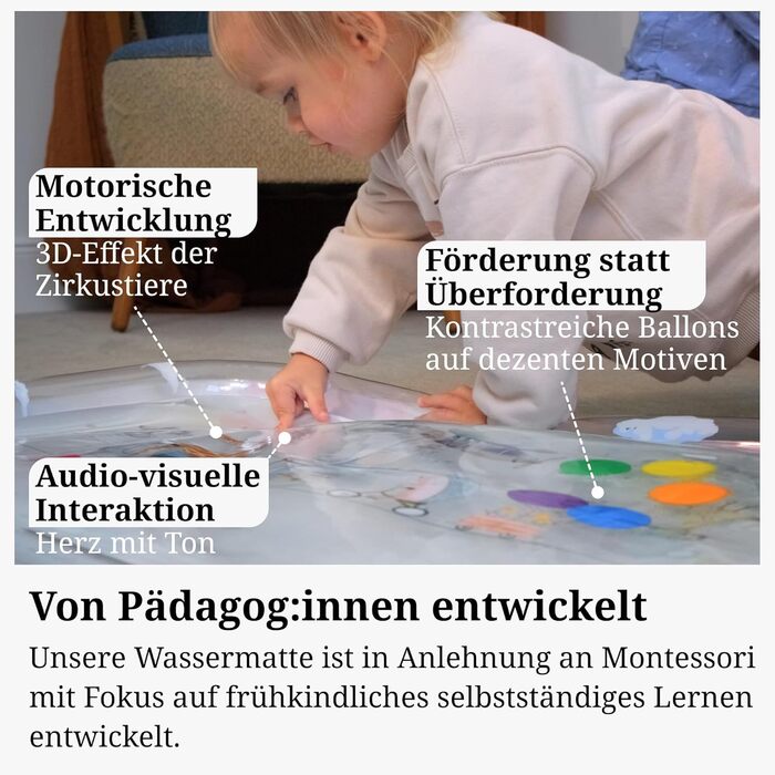 Від Freudeskind, дитячий водний ігровий килимок, 100 фталатів і бісфенолу А від 0, 3, 6 або 9 до 24 місяців, сенсорний ігровий килимок Монтессорі, положення лежачи на дитячій іграшці