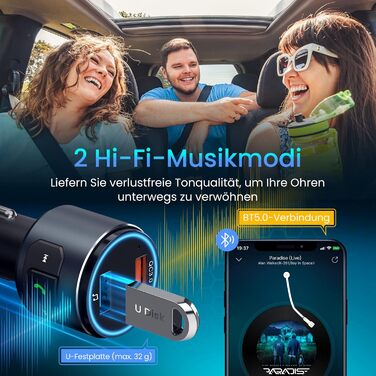 Оновлений FM-передавач Bluetooth V5.0 для автомобіля, QC3.0 і світлодіодне підсвічування, бездротовий FM-радіоадаптер Bluetooth, музичний плеєр/автомобільний комплект з функцією гучного зв'язку, Siri Google Assistant Black