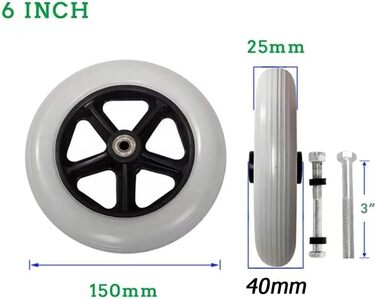 Ролики для інвалідних візків, передні колеса 6 дюймів для інвалідних візків, кріплення для роликів, передні поворотні ролики, суцільні шини для інвалідних візків, нековзні запасні ролики - Універсальні аксесуари для інвалідних візків 6 дюймів