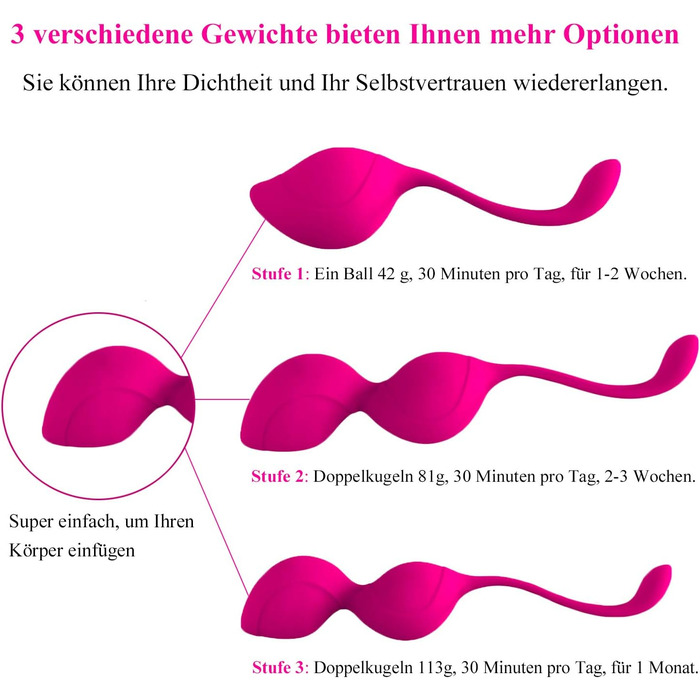 Любовні м'ячі М'ячі для тренування тазового дна, Allmay Силіконові м'ячі Кегеля Набір з 3 тренувань тазового дна, тренажер тазового дна Тренування м'язів піхви, контроль сечового міхура, секс-тренування секс-іграшки для жінок